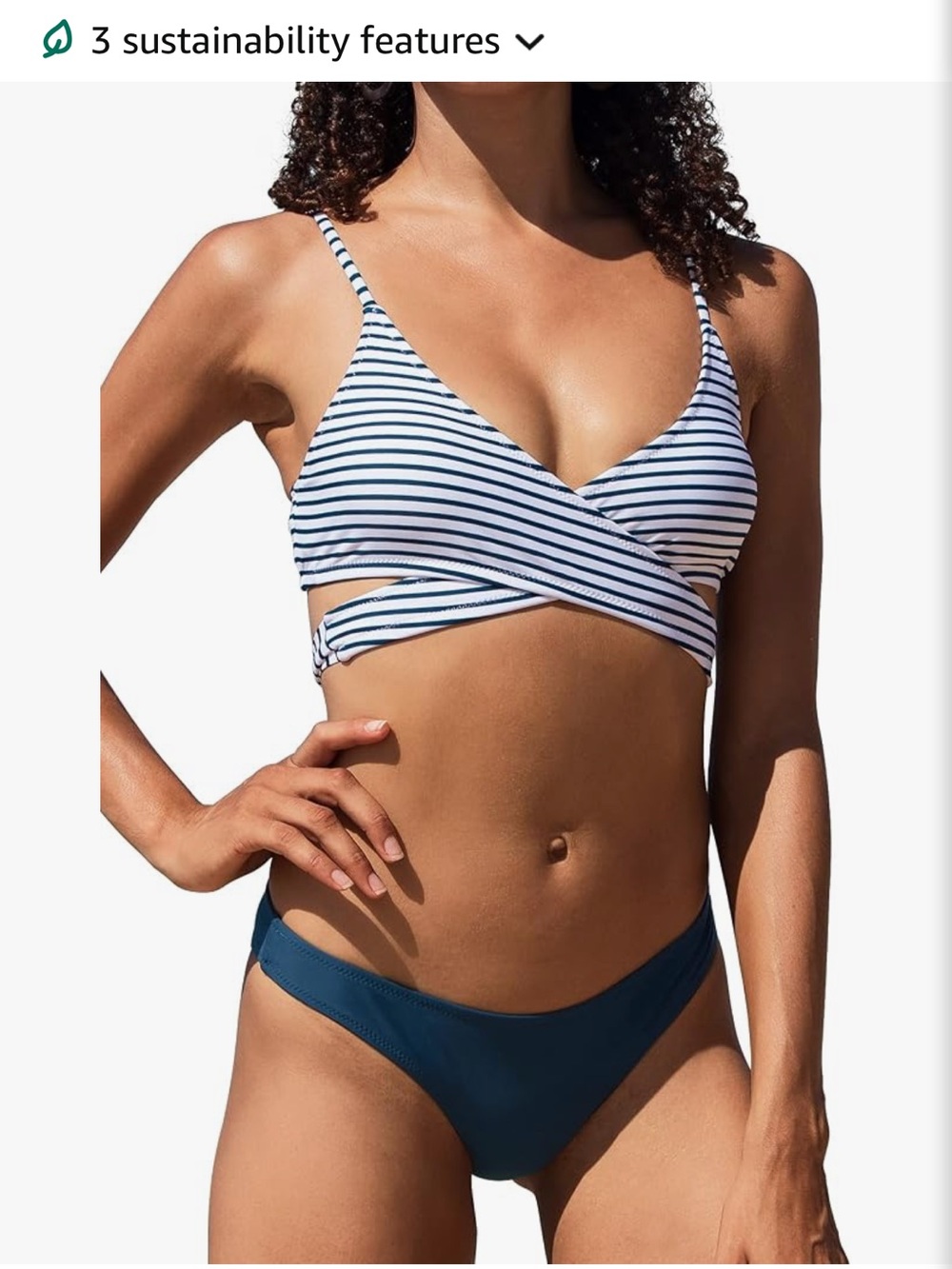 Cupshe Navy & White Striped Wrap Bikini Top with Solid Navy Bottom
